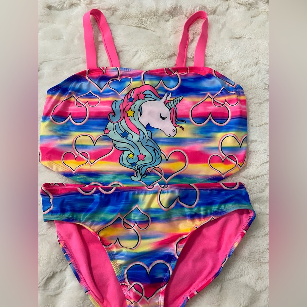 Girls Unicorn 2 Piece Swimsuit Size XXL (18)